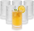 15 oz Clear Hobnail Drinking Glasses with Straws Set of 6, Vintage Glassware Old Fashioned Beverage Glasses, Cocktail Drinking Glassware Set, Kitchen Water Glasses Cup, for Beer, Smoothie, Juice