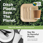 Palm Leaf Bamboo Plates & Pre-Rolled Bamboo Cutlery Party Set - 10 & 7'' Compostable Plates Elegant Pre-Rolled Utensils, Napkins , Cups for Weddings, Events, and Special Occasions For 30 Guests