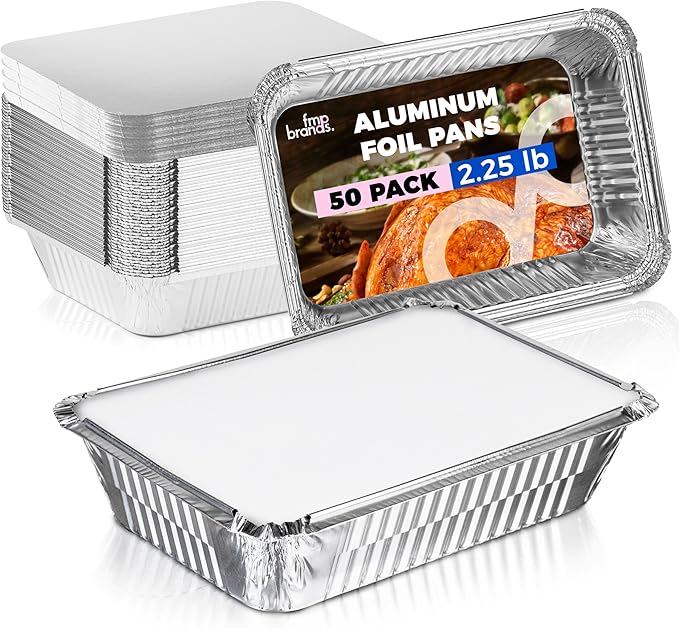 Fit Meal Prep 50 Pack 2.25 lb Aluminum Foil Pans with Lids, Disposable Take Out Food Containers with lids for Freshness and Spill Proof, 8.5 x 6 x 2 Disposable Cookware for Catering, Restaurants