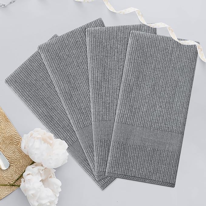 Homaxy Premium Kitchen Towels(18”x 28”, 12 Pack), Large Cotton Kitchen Hand Towels, Flat and Terry Dish Towels, 380 GSM Highly Absorbent Tea Towel Set with Hanging Loop, Grey