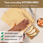 Native Fab 4 Pack Yellow Gingham Cotton Dish Towels 16"x26" - Absorbent Kitchen Linen Towels with Hanging Loop, Dishcloths Set for Drying Dishes, Cleaning Hand Towels, Mustard Yellow White