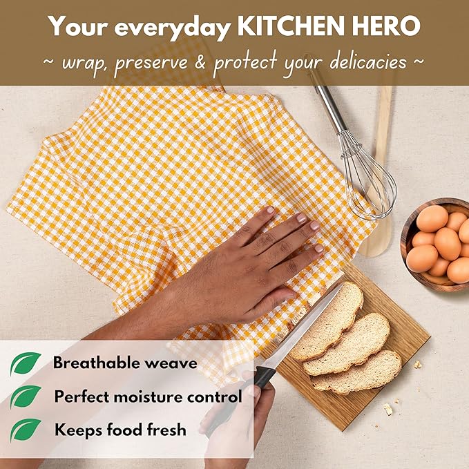 Native Fab 12 Pack Mini Check Yellow Kitchen Towels 16"x26" - Gingham Plaid Cotton Dish Towels - Absorbent Dishcloth Set, Soft Reusable Towel with Hanging Loop - Yellow White