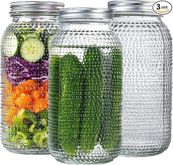 WELLIFE 3 Pack 64 oz Mason Jars Wide Mouth,Large Mason Jars for Pickling, Canning, Fermenting and Food Storage, Microwave & Dishwasher Safe