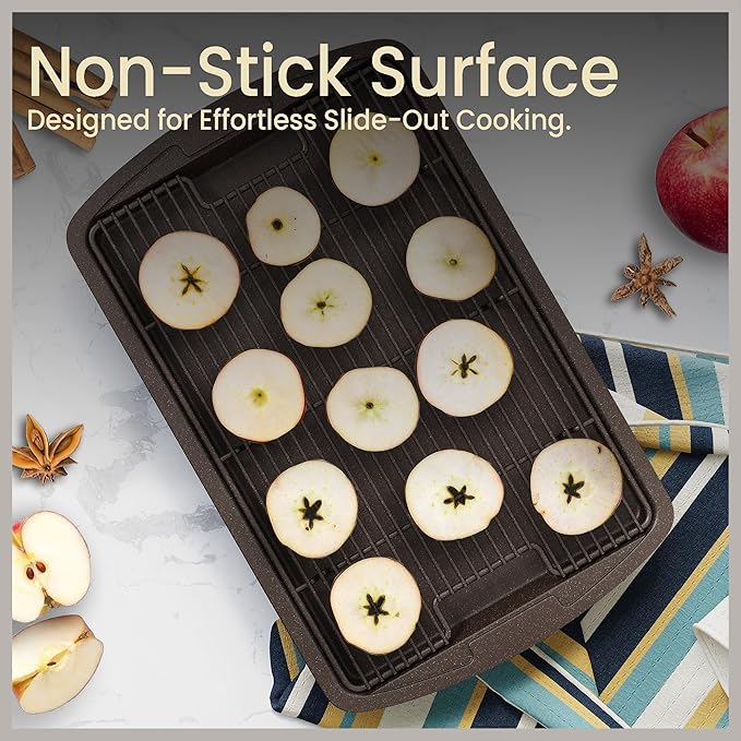 Cookie Sheet with Wire Rack Set, 2-Piece Nonstick Brown Marble Carbon Steel Pan & Cooling Rack, Space-Saving Stackable Set, PFOA, PFOS, PTFE Free, Oven Safe Up to 450°F, 17.4" Pan & 14.7" Rack