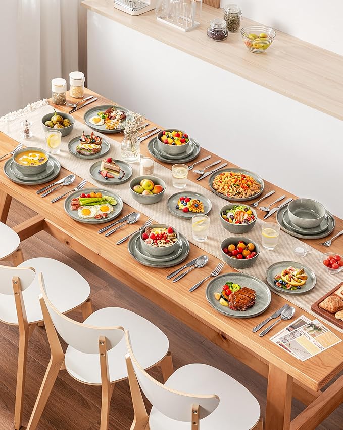 vancasso ANYA 18 Pieces Plates and Bowls Set, Stone Grey Dinnerware Sets, Reactive Glaze Dishes Set for 6, Ceramic Dishware Sets Kitchen Dinner Set, Microwave & Dishwasher Safe