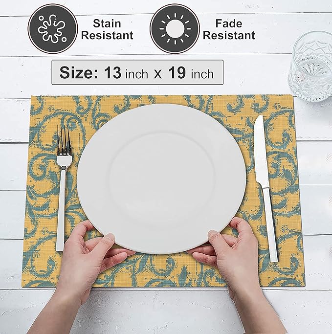 Ruvanti Placemats 100% Cotton 13x19 Inch, Dining Table Placemats Set of 6, Modern Place Mats for Dining Table Decor, Kitchen & Table Linens, Coffee Mat for Christmas Dinners - Vine Spirals