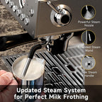 Espresso Machine with Grinder, 20Bar Espresso Machine Stainless Steel, Coffee Machine with Milk Frother for Latte/Cappuccino, Adjustable Temperature, Independent Hot Water & Americano Function