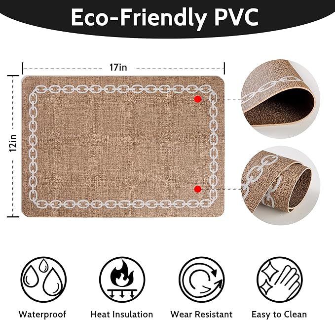 Placemats Set of 4, Heat Resistant & Waterproof Table Mats for Dining, Non Slip Scratch Proof Place Mats for Kitchen, Easy to Clean - Outdoor,Indoor Use（17x12 Inch）
