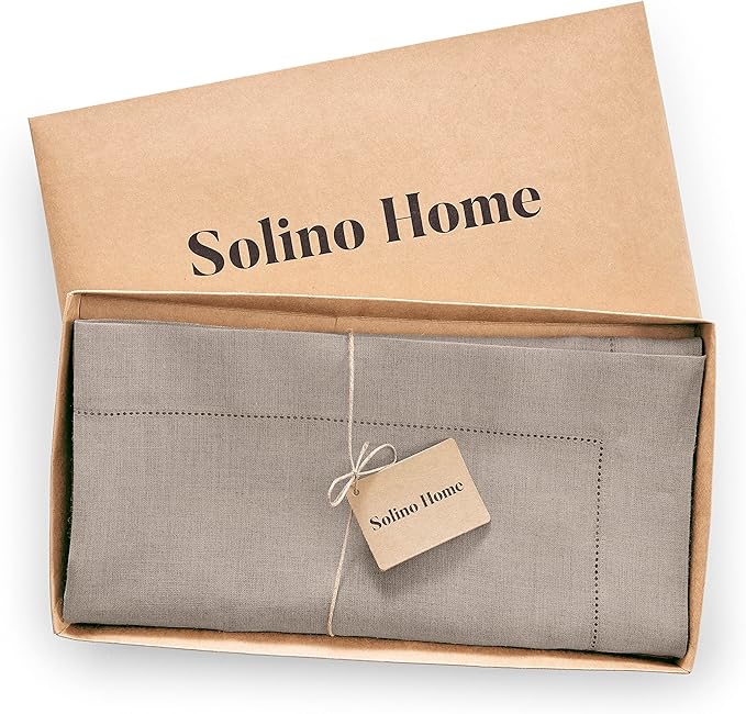 Solino Home Natural Linen Tablecloth 52 x 52 Inch - 100% Pure Linen Square Table Throw - Classic Hemstitch, Machine Washable Table Cloth for Summer, Fall, Autumn