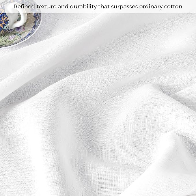 D'Moksha Homes White Linen Tablecloth 60 x 108 Inch - 100% Pure Linen White Table Cloth for Rectangle Tables - Classic Hemstitch, Machine Washable Tablecloth for Summer, Fall and Halloween