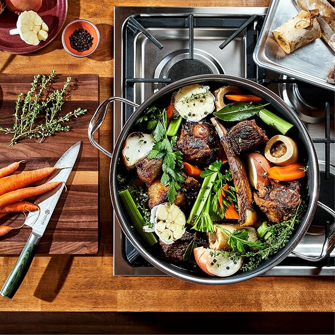 HexClad Hybrid Nonstick 12-Quart Stockpot with Tempered Glass Lid, Stay-Cool Handles, Dishwasher-Friendly, Oven-Safe Up to 900°F, Induction Ready, Compatible with All Cooktops