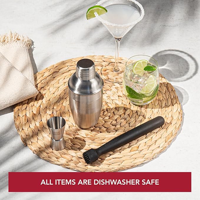 Vacu Vin Cocktail Set – 3-Piece Bar in a Box Starter Kit – Includes Muddler, Jigger & Recipe Guide – Compact Home Bartending Set for Beginners – Easy Cocktail Making Kit & Gift Idea