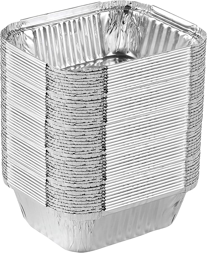 PLASTICPRO Disposable 1 LB Aluminum Takeout Tin Foil Baking Pans 5'' X 6'' X 2'' Inch Bakeware - Cookware Perfect for Baking Cakes,Brownies,Bread, Meatloaf, Lasagna, or Lunchbox, Pack of 50
