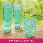 Kate Aspen Hammered Teal Plastic Drinking Glasses Set of 8, 23 oz, Acrylic Glasses Drinkware, Tumblers & Water Glasses for Patio, Iced Tea, Smoothies, BPA-Free Plastic Cups Reusable