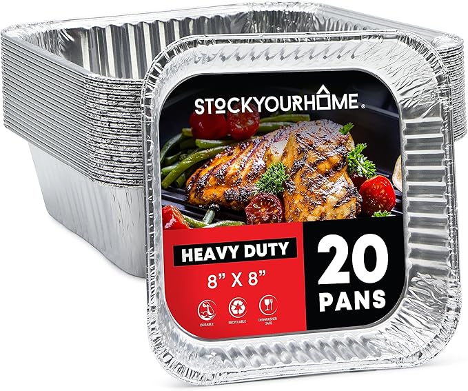 Stock Your Home Aluminum Pans 8x8 Disposable Foil Pans (20 Pack) - 8 Inch Square Pans - Tin Foil Pans Great for Cooking, Heating, Storing, Prepping Food
