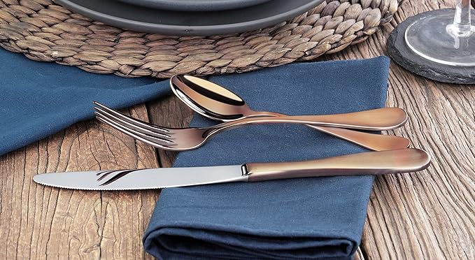 Artaste 56891 Rain 18/10 Stainless Steel Flatware 36-Piece Set, Copper Finish, Service for 12