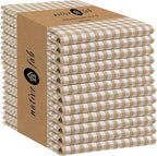 Native Fab Gingham Check Kitchen Dish Towels 16"x26" Set of 12-100% Cotton Mini Plaid Washcloths - Absorbent Dish Cloths Set, Cleaning Hand Towels with Hanging Loop - Beige White