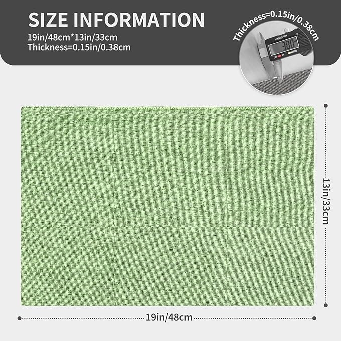 Cloth Placemats, Set of 6 Heat-Resistant Cotton Linen Blend Double Layered Machine Washable Place Mats, Wrinkle Free Thick Fabric Dining Table Mats for Indoors & Outdoors (Grass Green, 6)