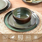 LERATIO Ceramic Dinnerware Sets for 4,12 Pieces Poreclain Plates and Bowls Sets,Scratch Resistant Dishes,Dishwasher & Microwave Saf,Oven Safe Dishes Set,Service for 4-Geen