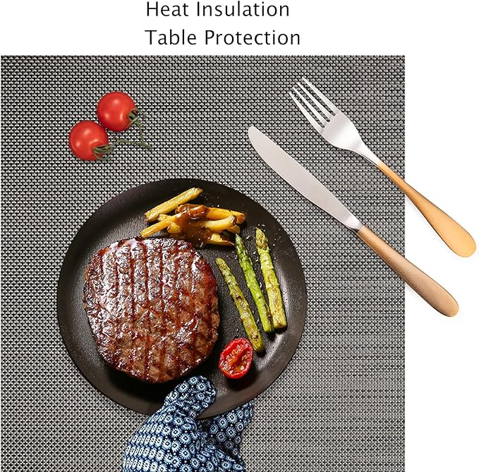 Myir JUN Placemats Set of 8, Vinyl Woven Placemats Place Mats Indoor Set of 8 Washable Table Mats Non-Slip Place mats for Dining Table (Dark Brown, Set of 8)