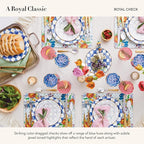 MACKENZIE-CHILDS Tumbler Glasses, Elegant Drinkware, Glasses with Gold Rim, 8 Ounces, Set of 2, Blue-and-White Royal Check