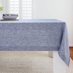 Solino Home Linen Tablecloth 60 x 144 Inch - 100% Pure Linen Chambray Indigo Table Cloth for Rectangle Tables - Athena, Machine Washable Tablecloth for Summer