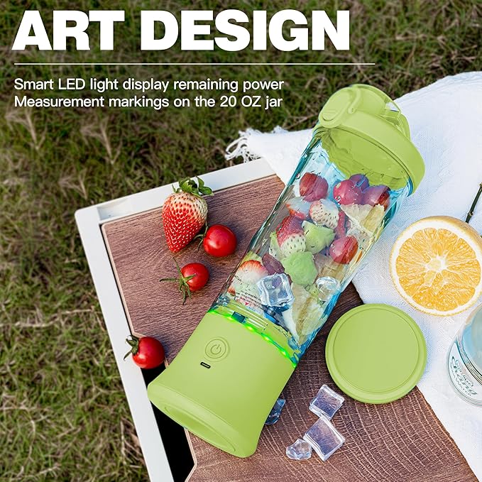 Portable Blender, 270W for Shakes & Smoothies - Waterproof, USB Rechargeable with 20 oz BPA-Free Cup & Travel Lid (Yellow, 20 oz)