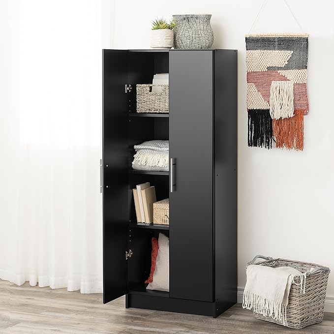 Prepac Elite 24" Storage Cabinet, Black Storage Cabinet, Bathroom Cabinet, Pantry Cabinet with 3 Shelves 16" D x 24" W x 65" H, BES-2464