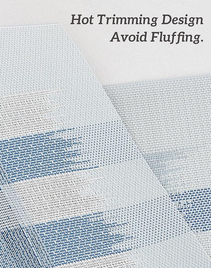 Leetaltree Geometric Print Blue Placemats Set of 6 - Heat Resistant Non-Slip Place mats for Dining Table, Washable Durable PVC Vinyl Woven Table Mats (Geometric Blue, 6)