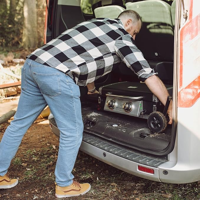 Razor Griddle GGC2030M 25 Inch Outdoor 2 Burner Portable LP Propane Gas Grill Griddle with Top Cover, Wheels, & Storage Shelf for BBQ Cooking, Black