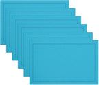 Ruvanti Linen Placemats Set of 6-13x19 Inch, Classic Hemstitch, Heat ‎Resistant Machine Washable Place Mats, Soft & Elegant- Perfect for Christmas, ‎Thanksgiving, Easter, Weddings, Dinner - Blue