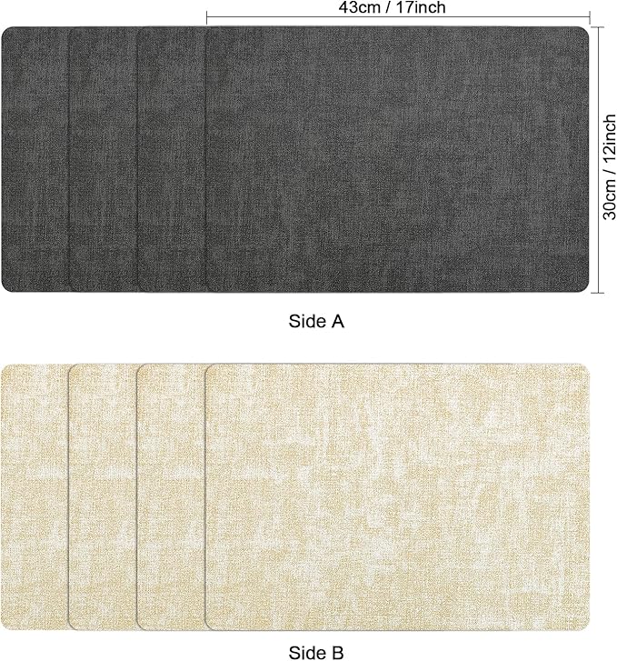 Myir JUN Dual Sided Placemats, Faux Leather Set of 4 for Dining Table Indoor Outdoor, Square Non-Slip Washable Table Mats (Gray Cream-White)