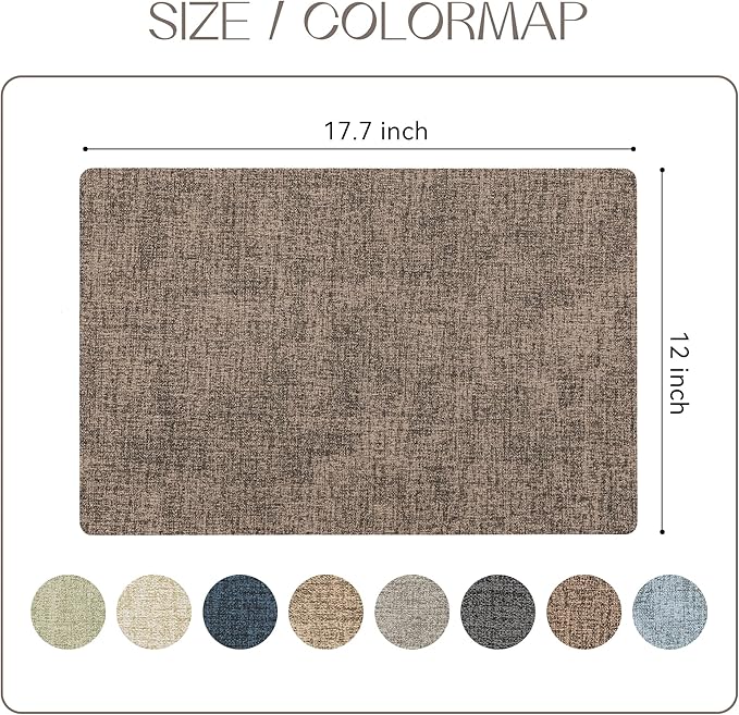 Romanstile Vinyl Placemats Set of 6-12 X 18 Inch - Heat Resistant Place Mats 100% Waterproof Oilproof Wipeable Reversible Faux Leather Table Mats for Kitchen/Dining/Party/Outdoor, Coffee