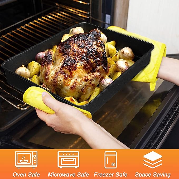 Herogo Rectangle Cake Pan Set of 2, 9 X 13 Inch Non-Stick Baking Pan for Oven, Stainless Steel Black Lasagna Brownies Casseroles Cakes Bakeware, Dishwasher Safe