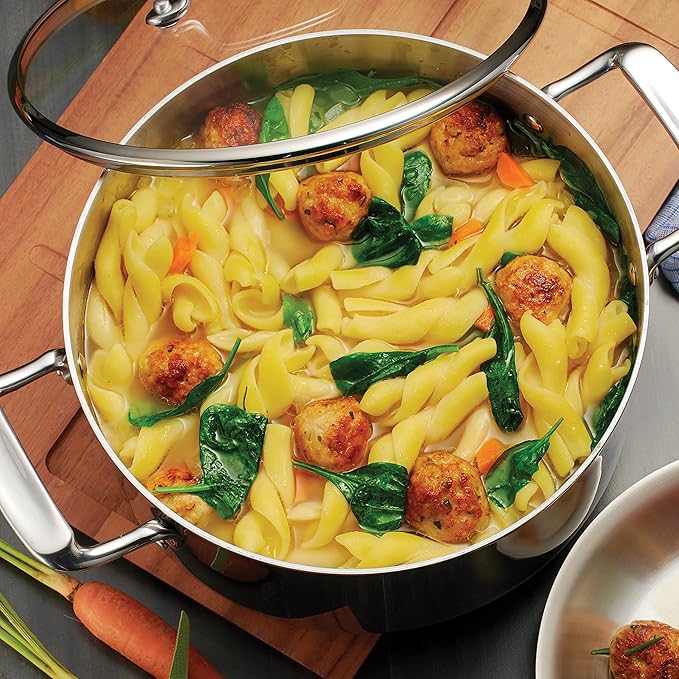 Tramontina Tri-Ply Clad Stainless Steel 8-Quart Stock Pot with Glass Lid, Induction-Ready Pasta Pot, Dishwasher-Safe, NSF-Certified