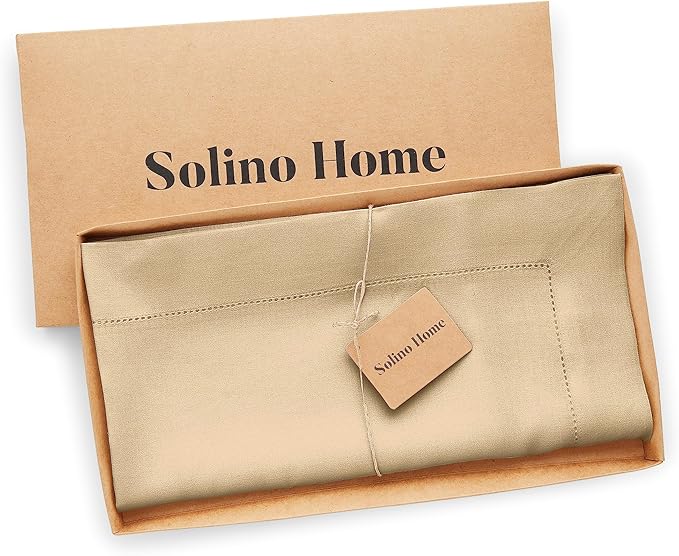 Solino Home Linen Square Tablecloth 52 x 52 Inch - 100% Pure Linen Beige Table Throw - Classic Hemstitch, Machine Washable Table Cloth for Summer, Fall, Autumn