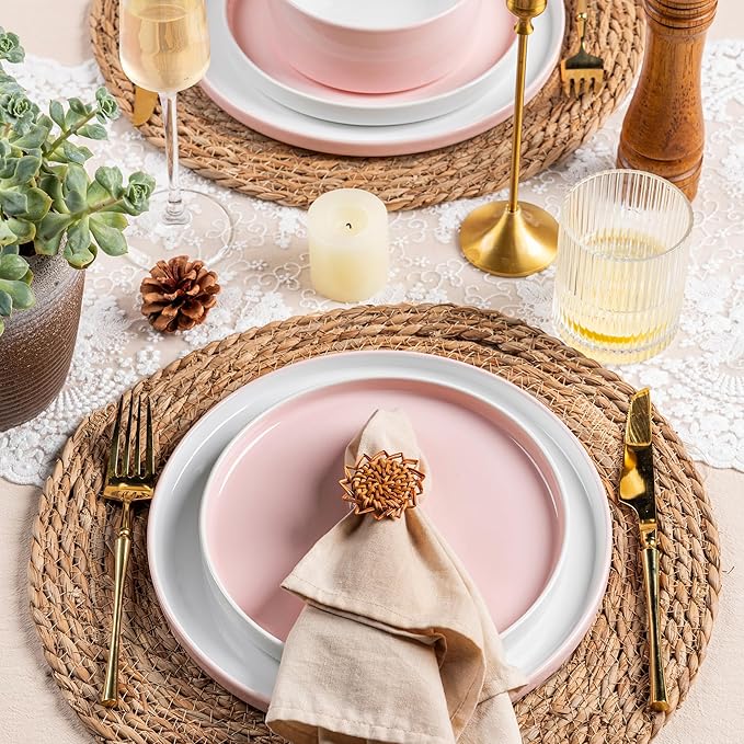 AmorArc Ceramic Plates Set of 6, 8.0 Inch Round Stoneware Salad Plates Use for Dessert, Salad, Appetizer etc,Microwave and Dishwasher Safe, Scratch Resistant Small Deep Dinner Plates-Cloud Pink