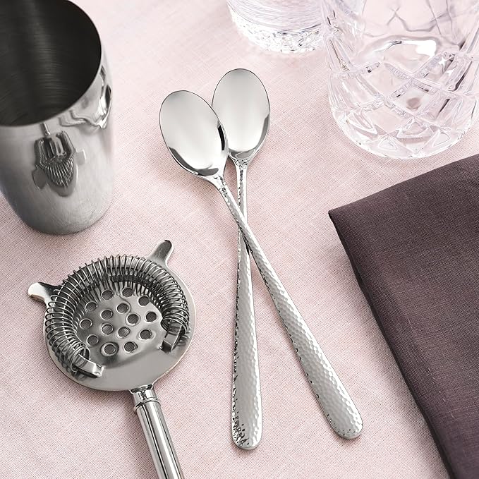 Hudson Essentials Hammered Iced Tea Spoons, 18/10 Stainless Steel Long Handle Spoons for Stirring Cocktails, Tea, Coffee, Set of 6 - Bergamo