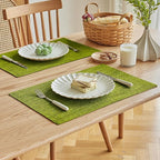 Softalker Faux Linen Placemats Set of 12-12 x 18 Inch, Heat Resistant Double Layered Durable Burlap Farmhouse Place Mats, Non-Slip Washable Rustic Table Mats for Dining, Kitchen, Party（Lime Green