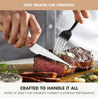 GreenPan Elite 8 Piece Steak Knife Set, Professional Stainless Steel Blades with Titanium Coating, Ultra-Sharp Dining Knives, Kitchen Cutlery, Ergonomic Wood Handles, Wooden Storage Box