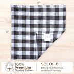 Urban Villa Cotton Dish Cloth Set of 8, Waffle Kitchen Cloth 12x12 Inch Highly Absorbent Soft Dish Cloths for Kitchen Cleaning & Drying Dishes Mitered Corner Dish Towels - Grey White, Buffalo Checks