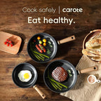 CAROTE Nonstick Skillet, Nonstick Deep Frying Pan, 10" Saute Pan with Lid, 3.8QT Deep Frying Pan Titanium Pan Chef's Pan, Stay-cool Handle, Compatible with All Stoves, Black