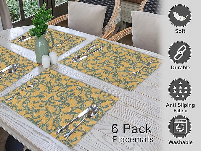 Ruvanti Placemats 100% Cotton 13x19 Inch, Dining Table Placemats Set of 6, Modern Place Mats for Dining Table Decor, Kitchen & Table Linens, Coffee Mat for Christmas Dinners - Vine Spirals