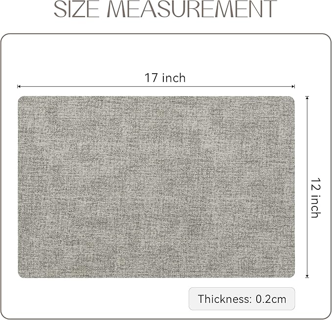 Romanstile Vinyl Placemats Set of 6-12 X 18 Inch - Heat Resistant Place Mats 100% Waterproof Oilproof Wipeable Reversible Faux Leather Table Mats for Kitchen/Dining/Party/Outdoor, Light Grey