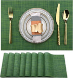Green Placemats Set of 8 - Wipe Clean Vinyl Placemats - Washable Heat Resistant PVC Placemats for Dining Table - 17x12 Inch (Green, 8)