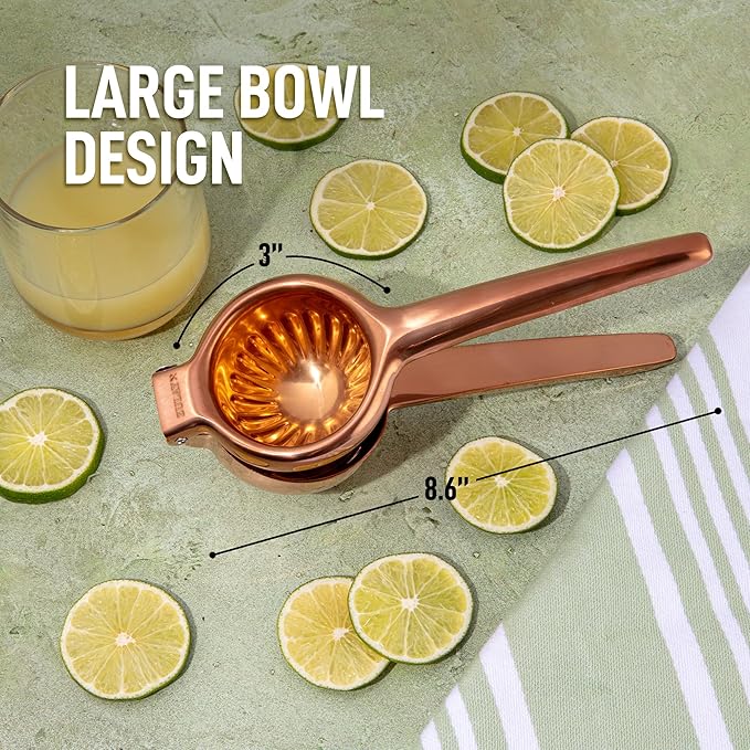 Zulay Kitchen Lemon Squeezer Stainless Steel - Premium Quality, Heavy Duty Solid Metal Squeezer Bowl - Large Manual Citrus Press Juicer and Lime Squeezer Stainless Steel - Rose Gold