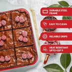 Boxiki Kitchen Non-Stick Silicone 8x8 Square Cake and Brownie Pan with Easy Grip Steel Frame Handles - Easy to Release, Oven & Dishwasher Safe