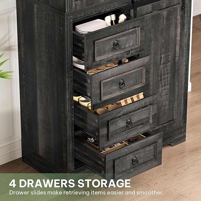 YITAHOME Pantry Cabinet, 71-Inch Tall Freestanding Storage Cabinet with 4 Drawers, Farmhouse Cupboard with Doors Storage, Adjustable Shelves, for Living Room, Dining Room, Black Oak