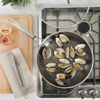 Martha Stewart Badgley Hybrid Nonstick 12 Inch TriPly Stainless Steel Large Fry Pan With Lid & Stay Cool Handle - Laser Etched Non-Toxic Nonstick Skillet - Dishwasher and Induction Safe