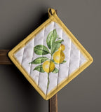 Maison d' Hermine Pot Holders Set 100% Cotton Heat Resistant Potholders 8" x 8" Hot Pads with Loop BBQ, Cooking, Baking, Grilling, Kitchen, Handling Hot Pans Spring/Summer (Pack of 2, Limoncello)